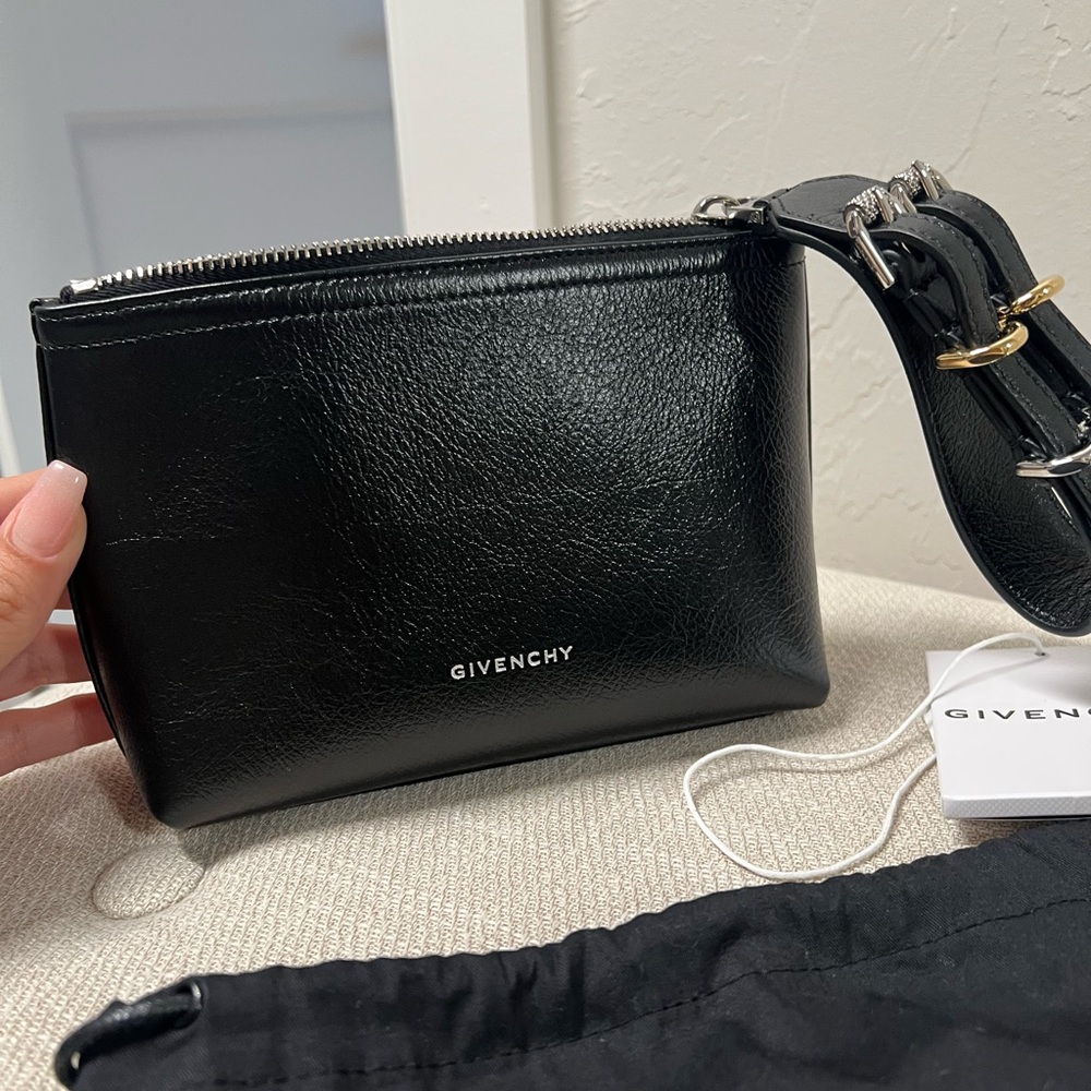 Givenchy Black Leather Zip Pouch with Silver Hardware